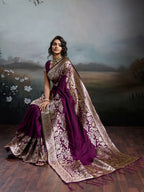 Shree Shyam Fashion Wine Silk Blend Saree | Grocsy