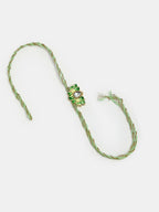 NVR Women & Men Set of 2 Green Lotus Shape Kundan-Studded & Beaded Wraparound Rakhi Set With Roli Chawal & Chocolate | Grocsy