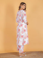 Aramya A-line Kantha Cotton Floral Print Women's Kurta - White | Grocsy