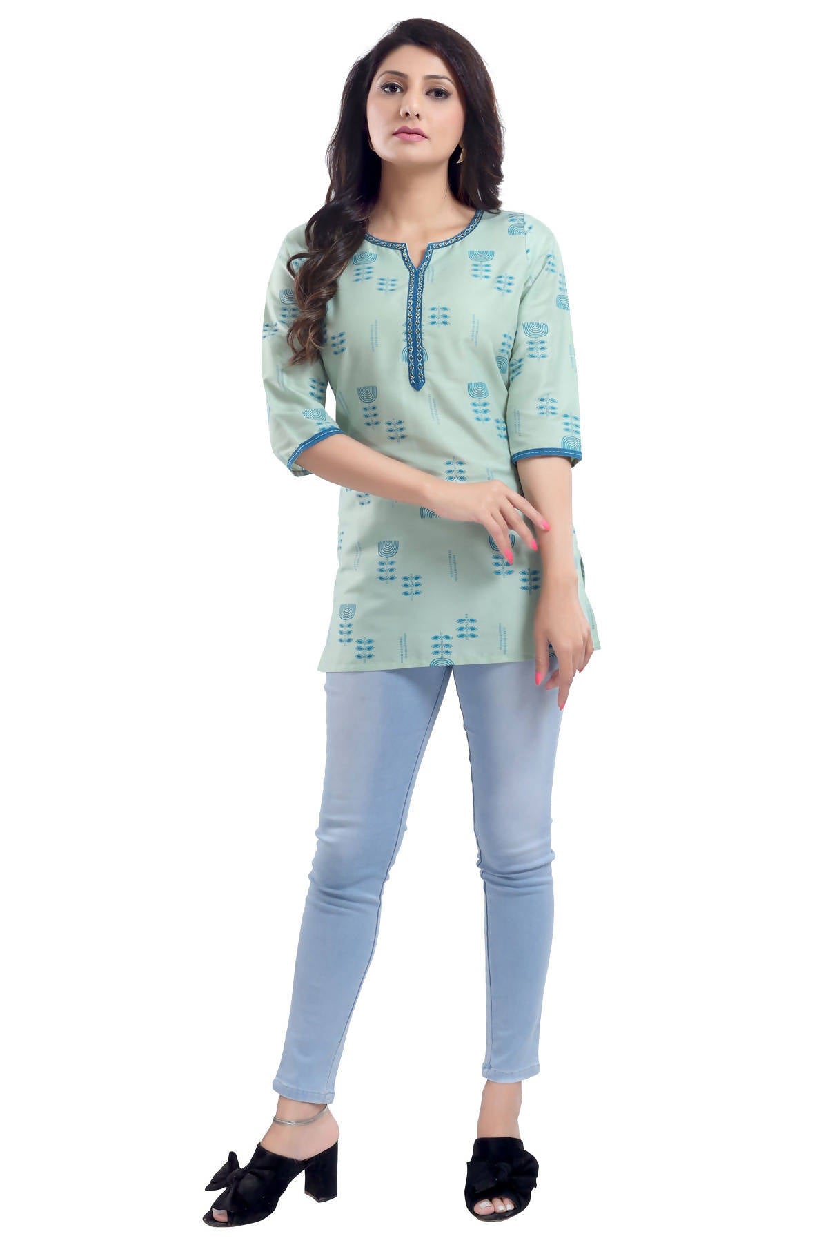 Snehal Creations Luxurious Fine Pista Cotton Silk Short Tunic | Grocsy
