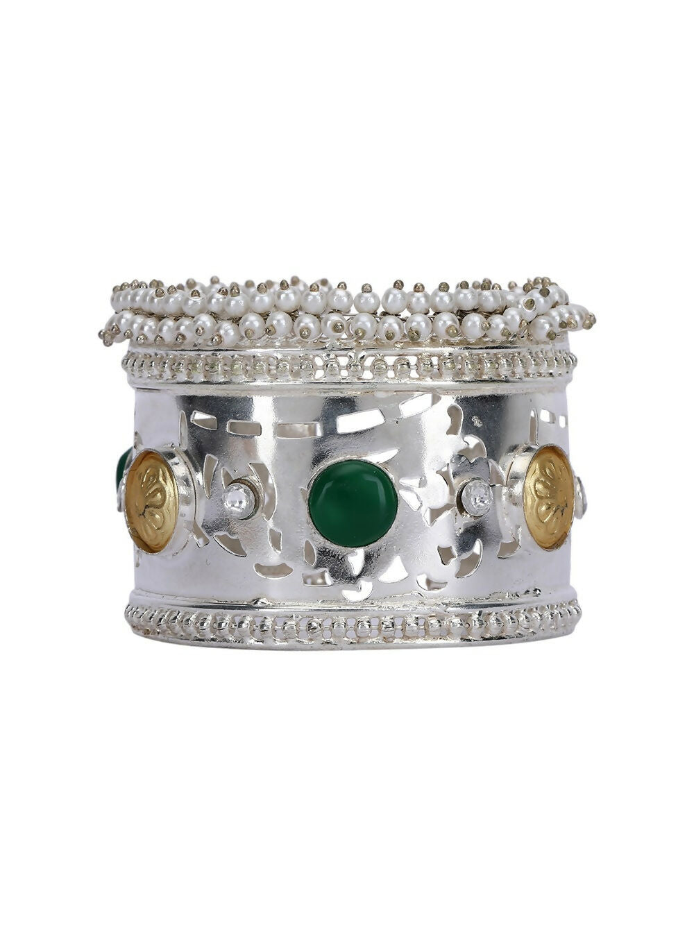 Joban Fashion Women Green Stone Silver Tone Bangle | Grocsy