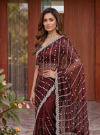 Lehenga Mart Designer Bollywood Style Party Wear Saree-Maroon | Grocsy