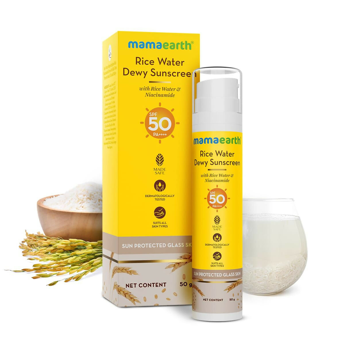 Mamaearth Rice Water Dewy Sunscreen with SPF 50 | Grocsy