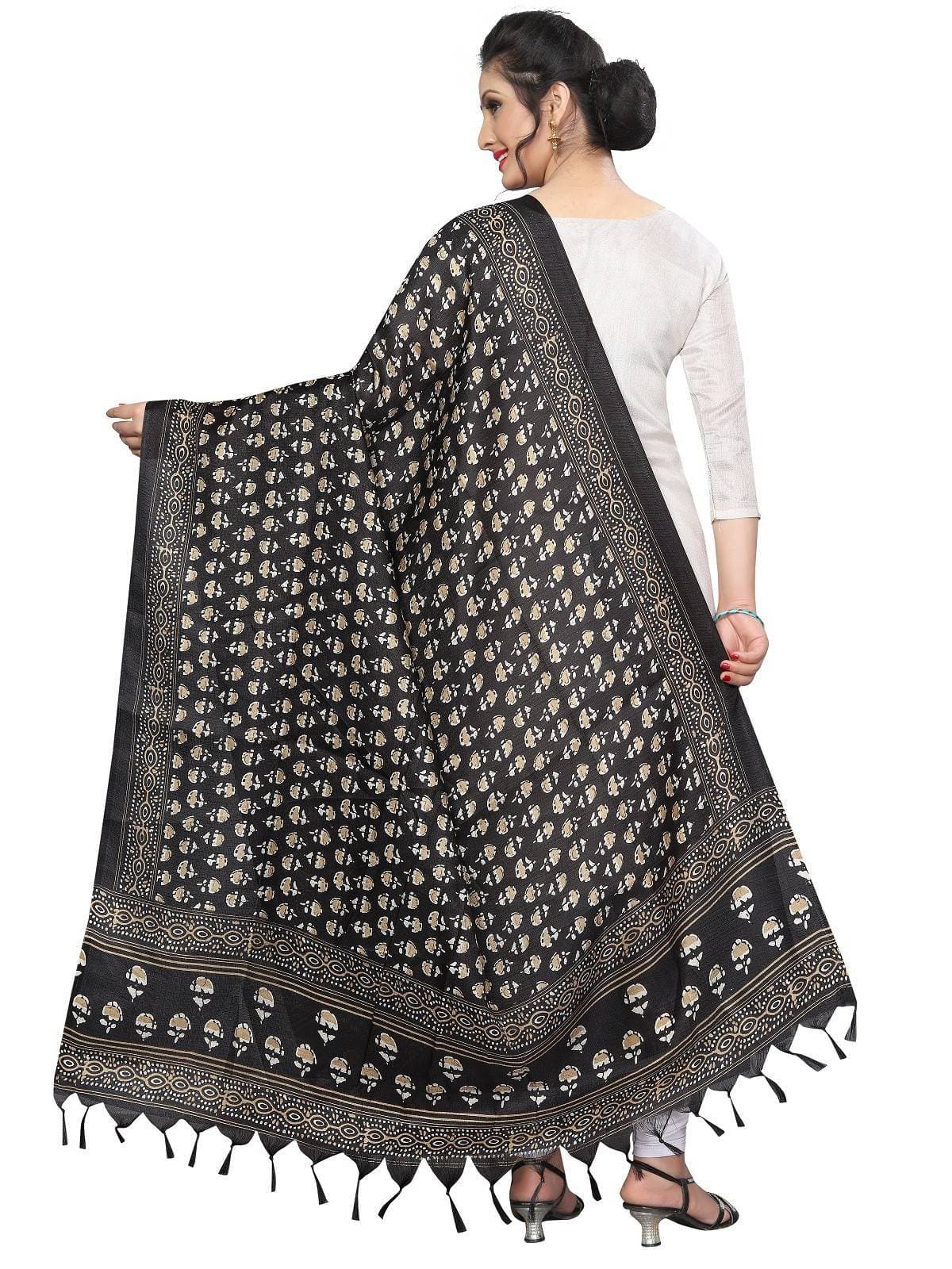 Vamika Latest Fashion Black Printed Khadi Bhagalpuri Dupatta For Girls | Grocsy