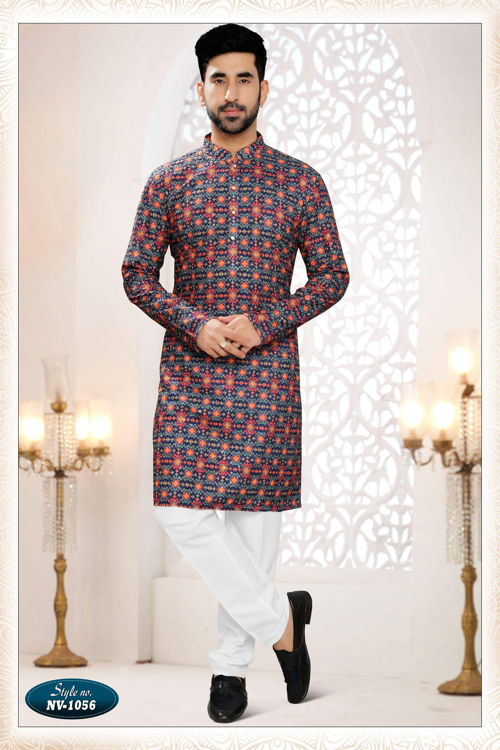 Joban Fashion Men's Blue Base Straight Rayon Thread And Sequence Embroidery All Over Kurta Set | Grocsy