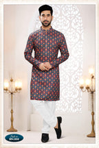 Joban Fashion Men's Blue Base Straight Rayon Thread And Sequence Embroidery All Over Kurta Set | Grocsy