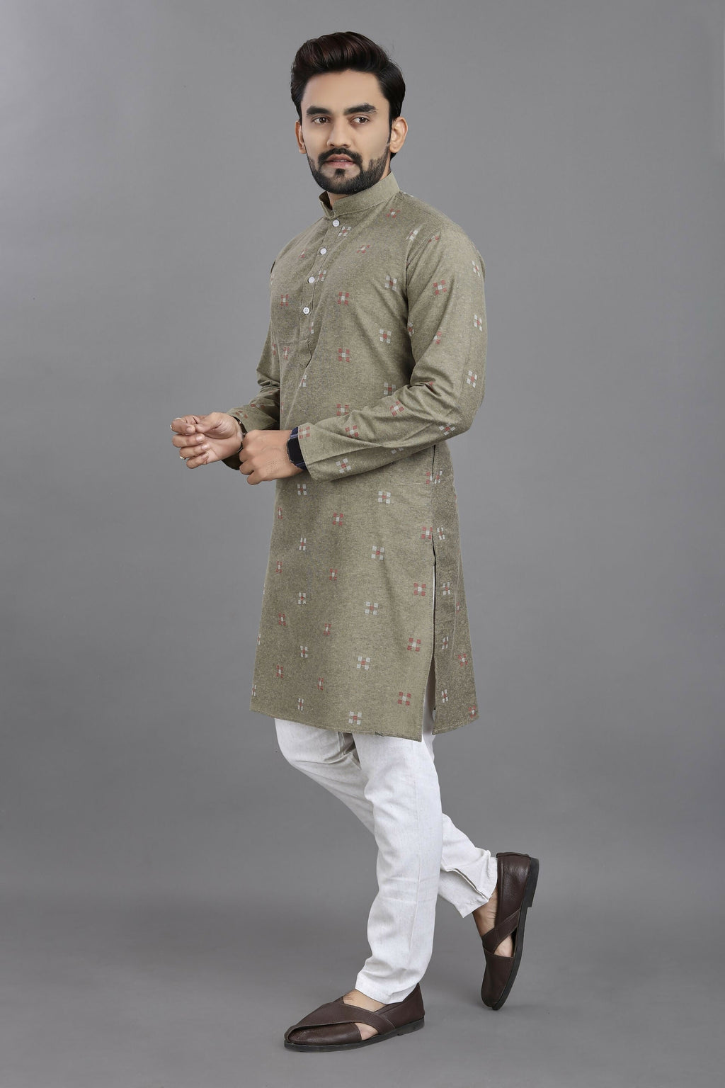 Anaita Grey Weaving Linen Cotton Straight Kurta | Grocsy