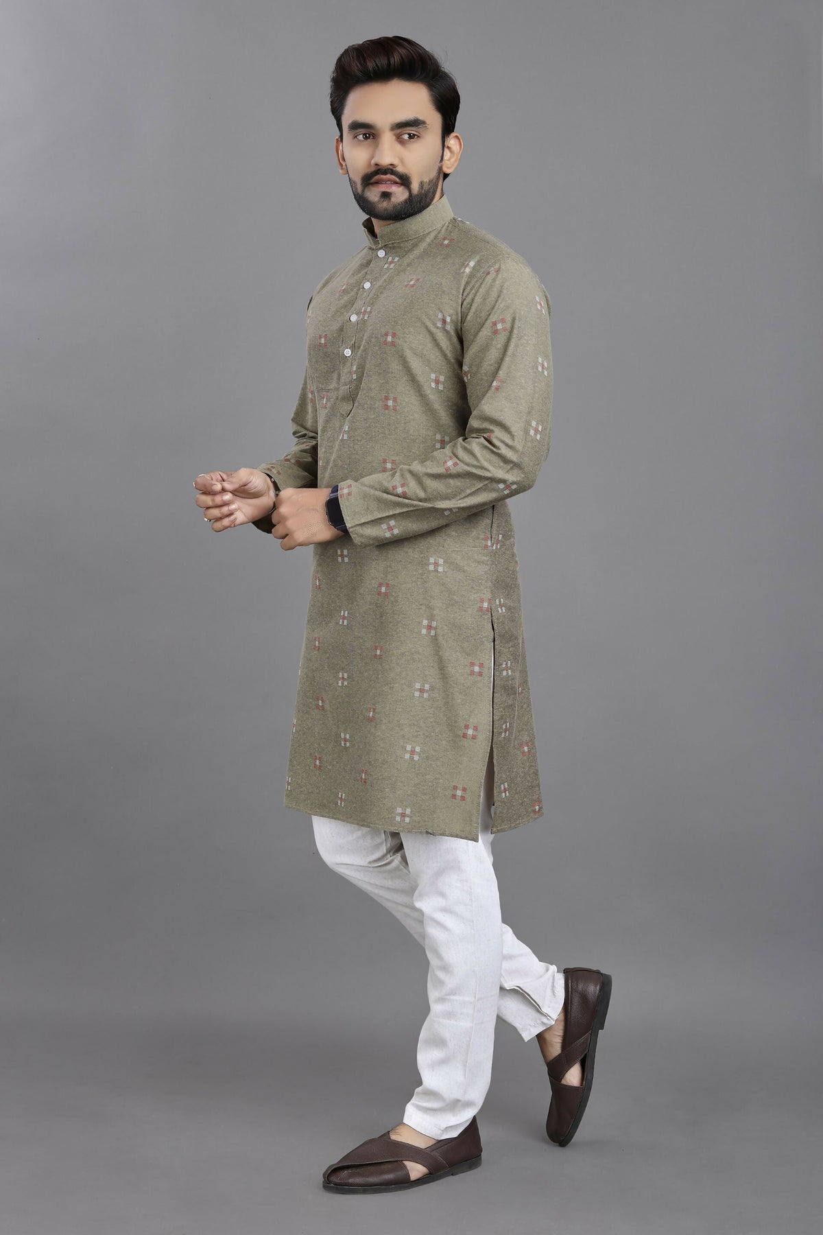 Anaita Grey Weaving Linen Cotton Straight Kurta | Grocsy