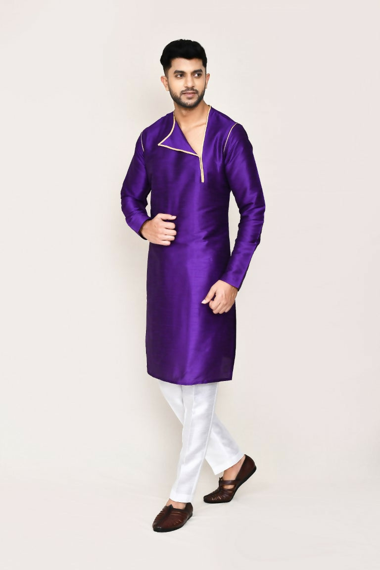 Joban Fashion Purple Colored Art Silk Fabric Kurta With Straight Fit Pant | Grocsy