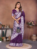 Aastha Fashion Purple Viscose Silk Handmade Original Bandhej Saree | Grocsy