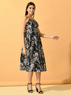 Myshka Women's Black Fit and Flare Party Dress | Grocsy