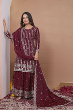 Teeya Creation Maroon Color Natural Crepe Silk Wedding Wear Trending Salwar Suit | Grocsy