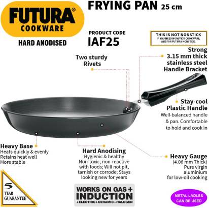 Hawkins Futura Hard Anodised Frying Pan 25 cm Diameter 1 L (IAF25) | Grocsy