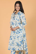 Aramya White Textured Cotton Floral High Low Kurta for Women | Grocsy