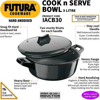 Hawkins Futura Hard Anodized Bowl 3 L with Lid (IACB30) | Grocsy