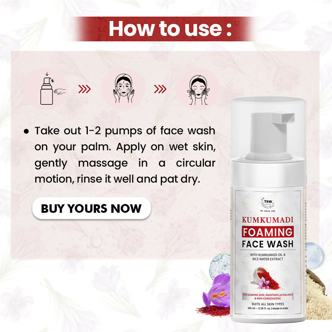 The Natural Wash Oil-Controlling Kumkumadi Foaming Face Wash | Grocsy