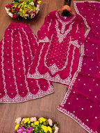 Teeya Creation Women'S Magenta Pink Faux Georgette Zari Work Kurta Sharara Set | Grocsy