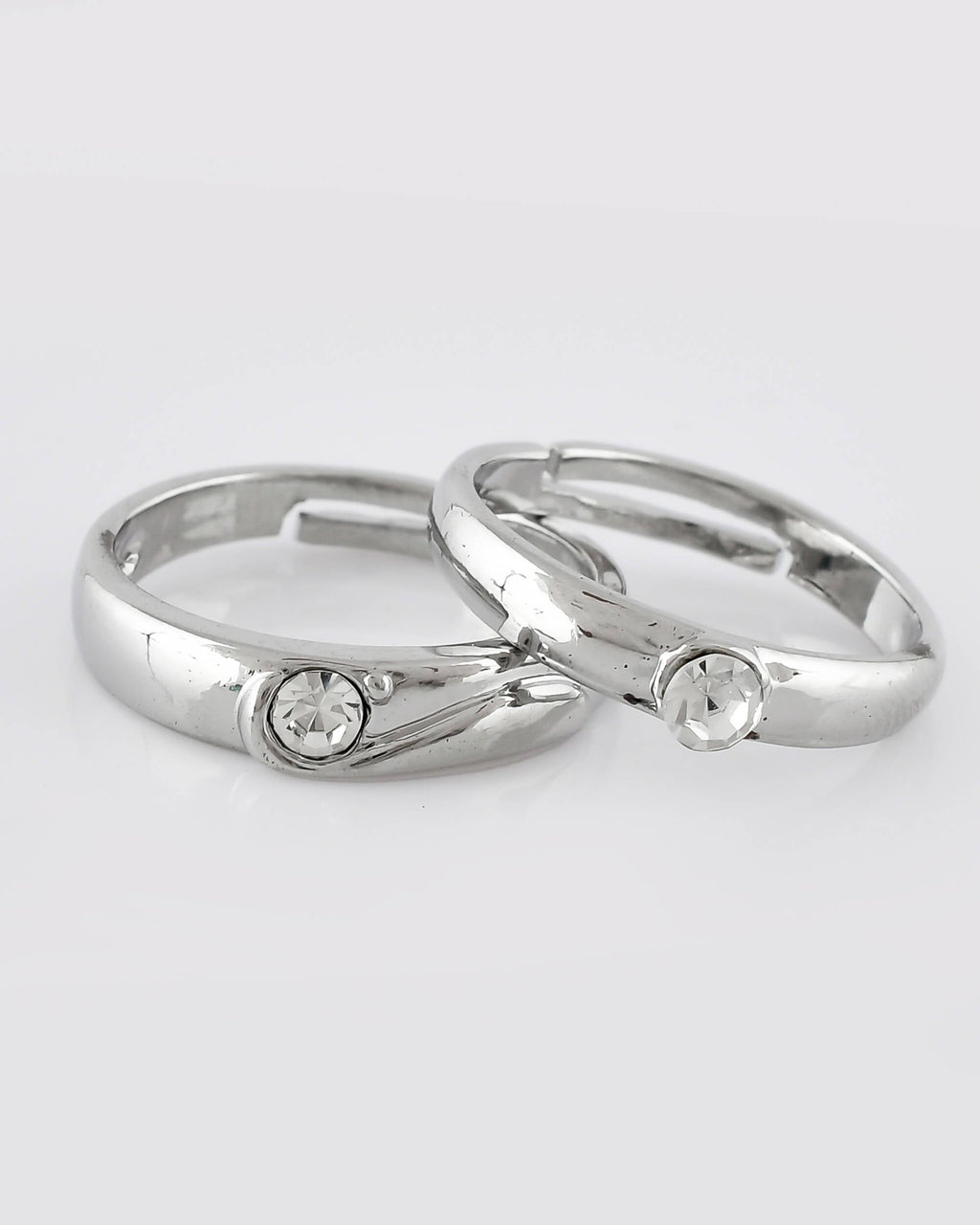 VOJ Stainless Steel Cubic Zirconia Silver Plated Adjustable Ring Set for Couple | Grocsy