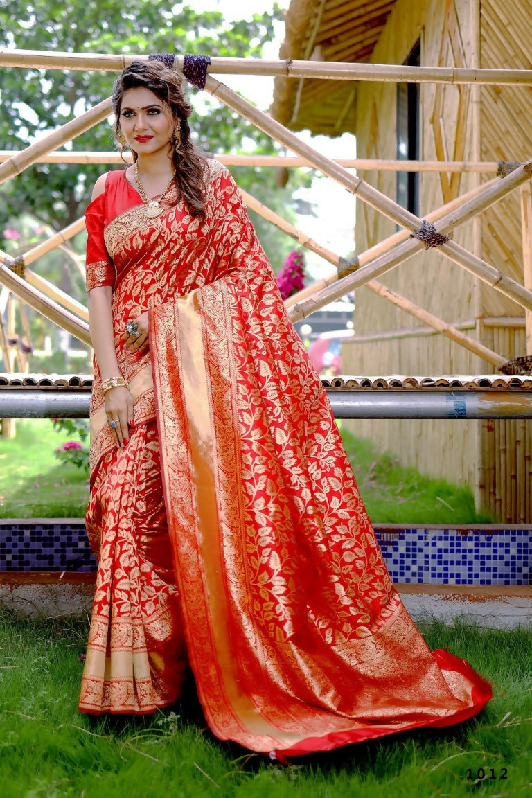 Partywear Designer Keshri Banarasi Silk Fancy Saree - Starwalk | Grocsy