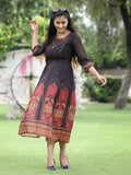 Juniper Black Georgette Festive Printed A-Line Dress For Women | Grocsy