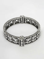 NVR Women's Silver-Toned German Silver Oxidised Kada Bangle