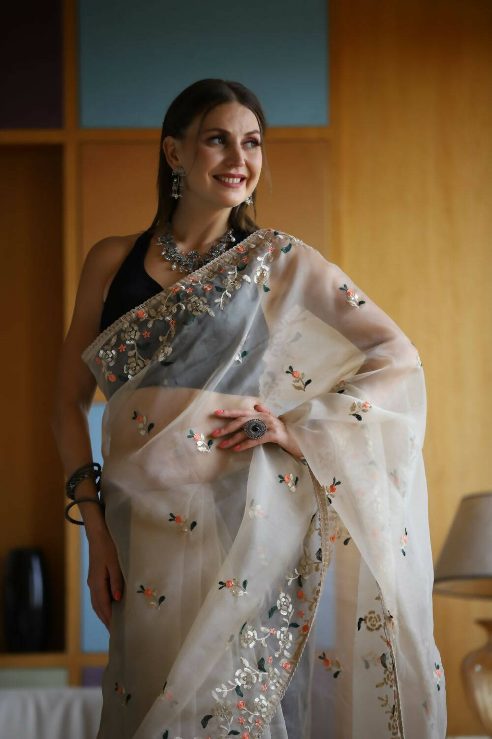 Vamsee White Organza Saree | Grocsy
