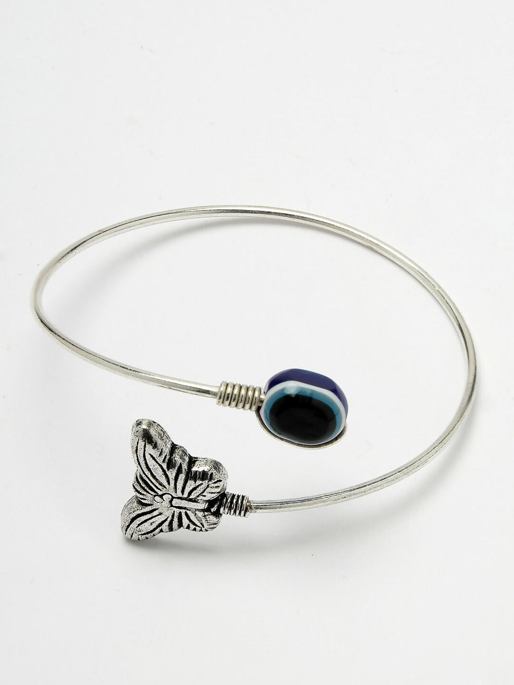 NVR Women Oxidised Rhodium-Plated Evil Eye Kada Bracelet