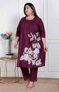 Miravan Womens Plus Size Wine Floral Kurta With Palazzo | Grocsy