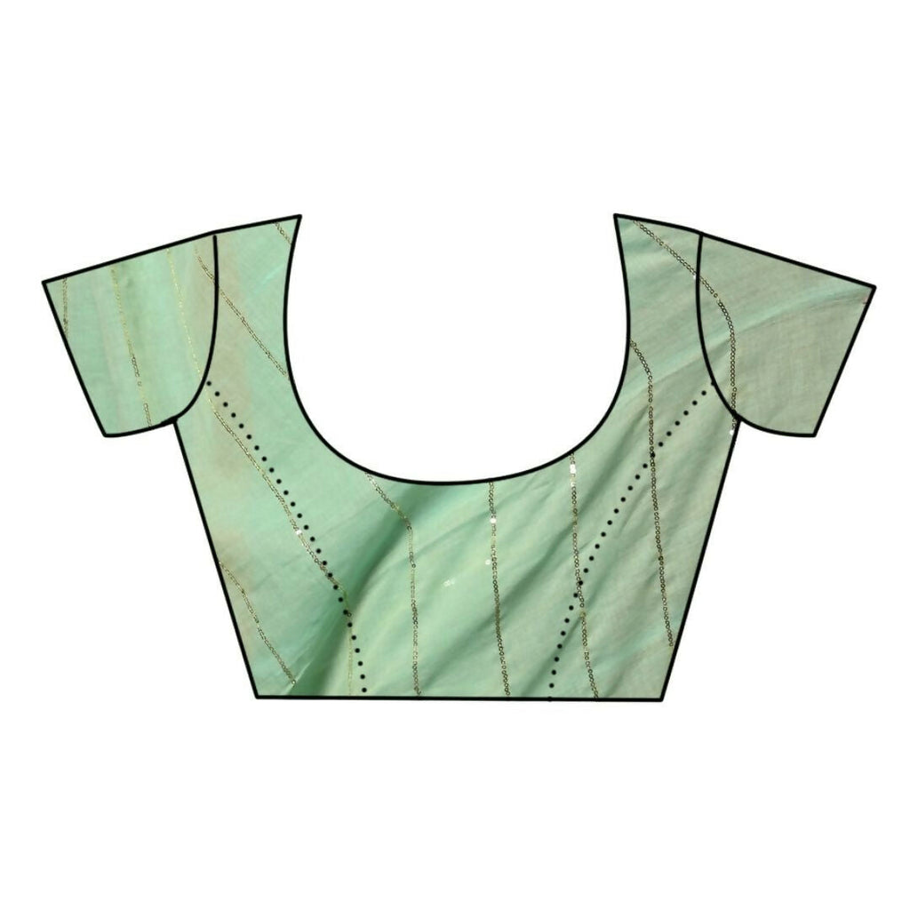 Very Much Indian Designer Mul Cotton Handloom Saree with Sequins - Sea Green | Grocsy