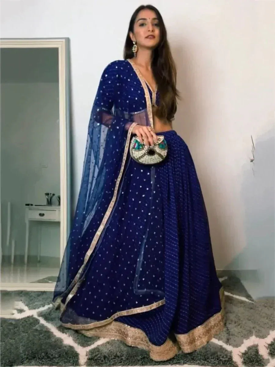 Tulsi Art Sweet Blue Georgette Digital Print Lehenga Choli | Grocsy