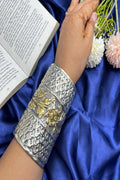 Vastrabhushan Oxidized Silver Cuff Bracelet: Vintage Dual tone Boho Floral Broad Bangle Adjustable | Grocsy