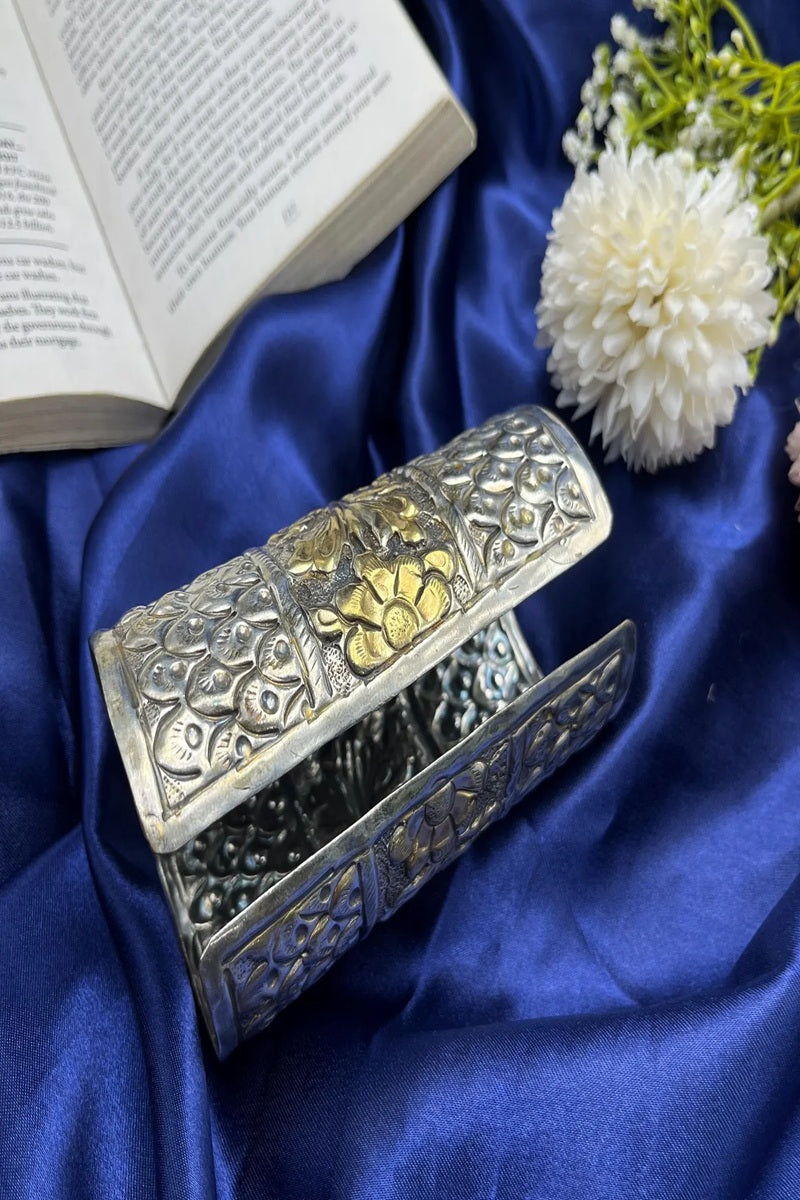 Vastrabhushan Oxidized Silver Cuff Bracelet: Vintage Dual tone Boho Floral Broad Bangle Adjustable | Grocsy
