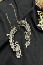 Vastrabhushan Peacock Ear Cuff Earrings Silver | Boho Ear Wrap | Statement Ear Climber with pearls | Grocsy