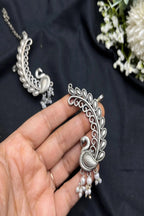 Vastrabhushan Peacock Ear Cuff Earrings Silver | Boho Ear Wrap | Statement Ear Climber with pearls | Grocsy