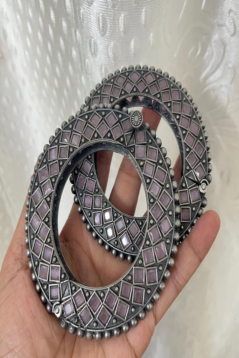Vastrabhushan Oxidized Silver Lotus Bangle Set with Enamel Meenakari, Boho Statement Kada Bracelet for Women | Grocsy
