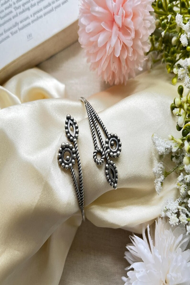 Vastrabhushan Oxidized Silver Leaf Cuff Bracelet|Adjustable Boho Open Bangle | Grocsy