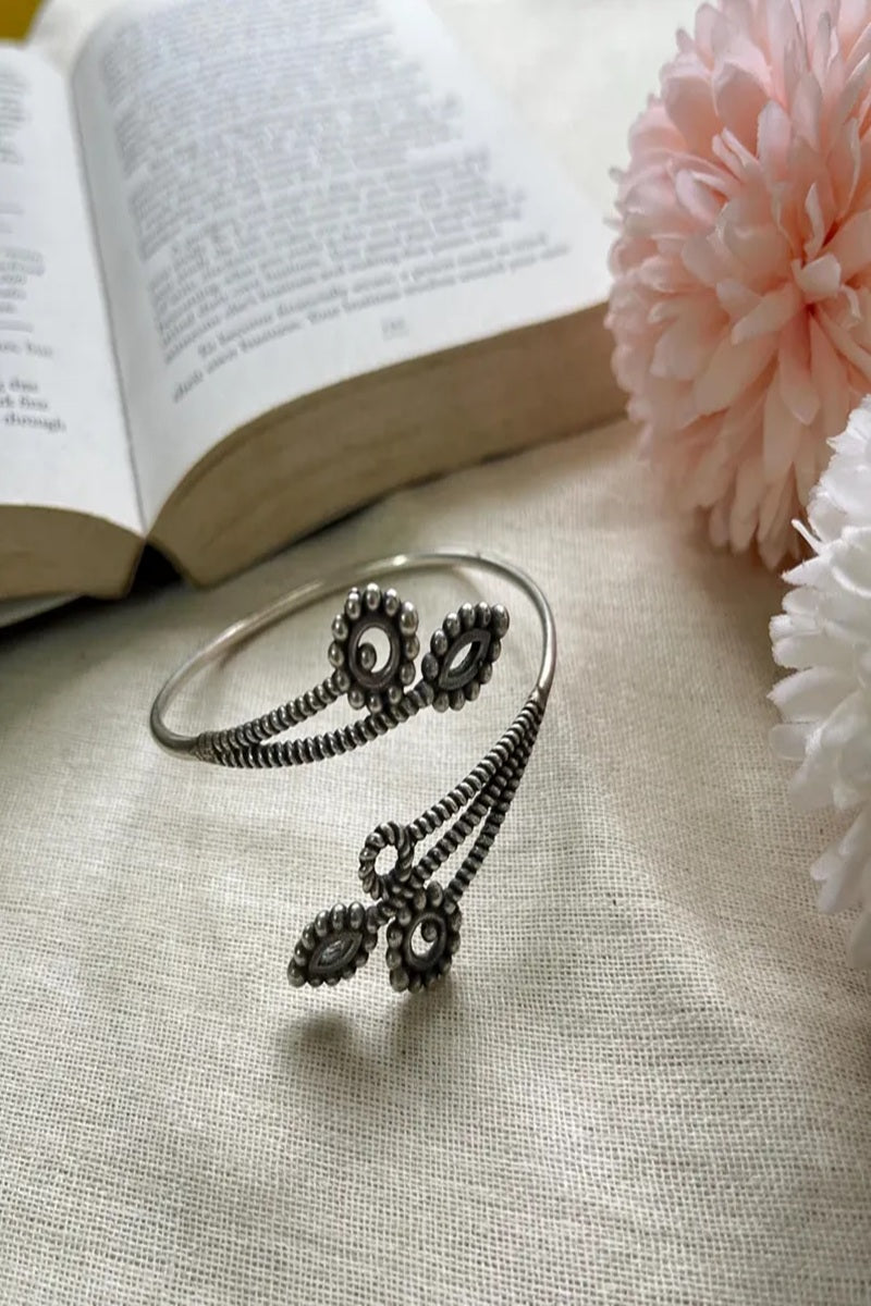 Vastrabhushan Oxidized Silver Leaf Cuff Bracelet|Adjustable Boho Open Bangle | Grocsy