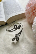 Vastrabhushan Oxidized Silver Leaf Cuff Bracelet|Adjustable Boho Open Bangle | Grocsy