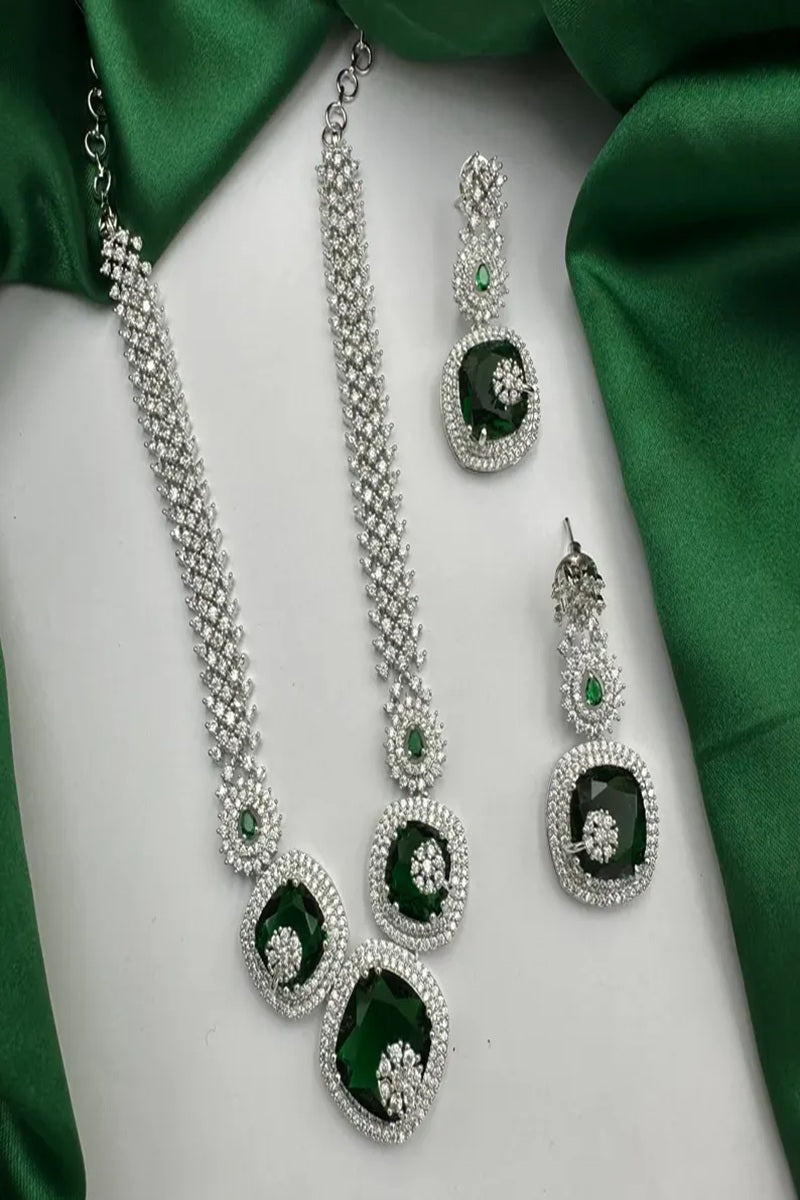 Vastrabhushan Emerald Green CZ Bridal Jewelry Set: Necklace, Earrings & Bangles | Grocsy