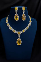 Vastrabhushan Yellow CZ Crystal Necklace Set: Indian Bridal Jewelry | Grocsy