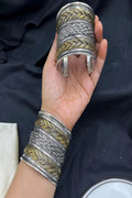 Vastrabhushan Dual Tone Oxidized Hand Cuff Bracelet | Silver Gold Tribal Statement Kada | Grocsy