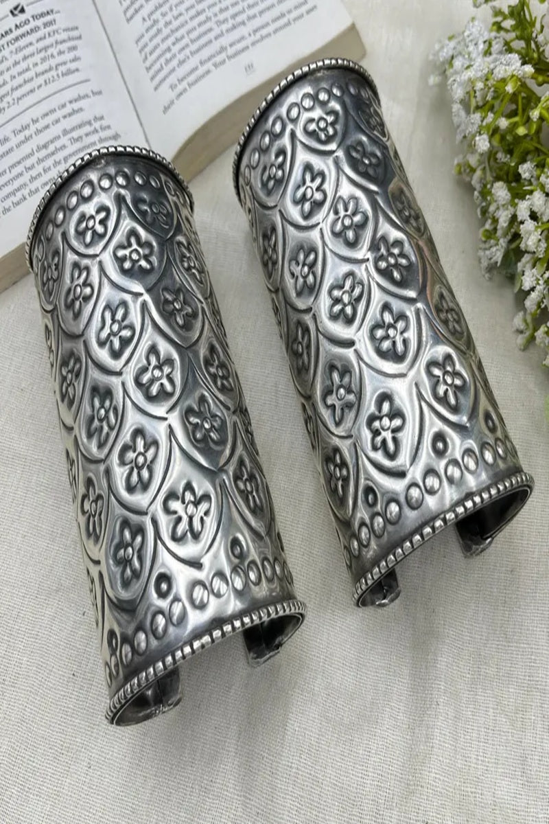 Vastrabhushan Oxidised Silver Hand Cuff Bracelet (set of 2) for Women, Floral Vintage Statement Cuff | Grocsy