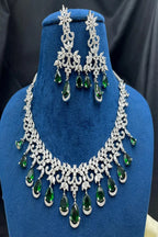 Vastrabhushan Emerald Green CZ Necklace Set: Indian Bollywood Jewelry | Grocsy