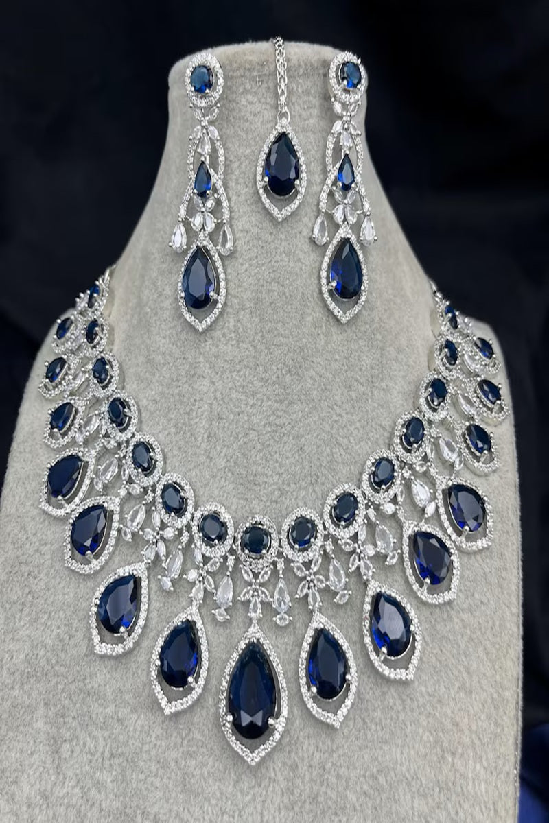 Vastrabhushan Royal Blue Sapphire Bridal Jewelry Set: CZ Crystal Choker | Grocsy