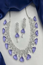 Vastrabhushan Amethyst CZ Bridal Jewelry Set: Silver Wedding Necklace & Earrings | Grocsy