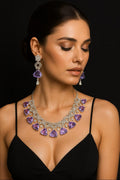 Vastrabhushan Amethyst CZ Bridal Jewelry Set: Silver Wedding Necklace & Earrings | Grocsy