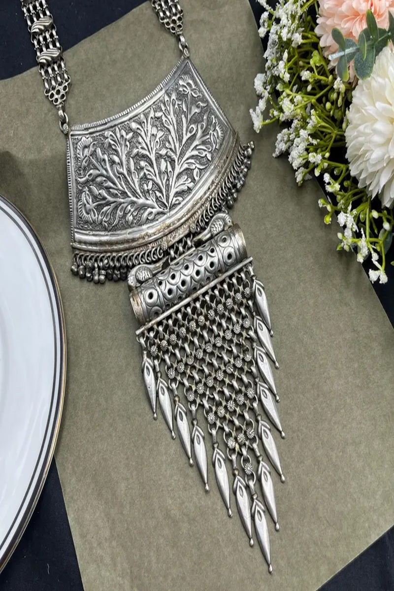 Vastrabhushan Oxidized Silver Tribal Necklace: Boho Brass Ethnic Jewelry | Grocsy
