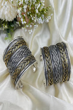 Vastrabhushan Dual Tone Oxidized Hand Cuff Bracelet | Silver Gold Tribal Statement Kada | Grocsy