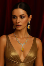 Vastrabhushan Yellow CZ Crystal Necklace Set: Indian Bridal Jewelry | Grocsy