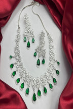 Vastrabhushan Emerald Green CZ Necklace Set: Indian Bollywood Jewelry | Grocsy